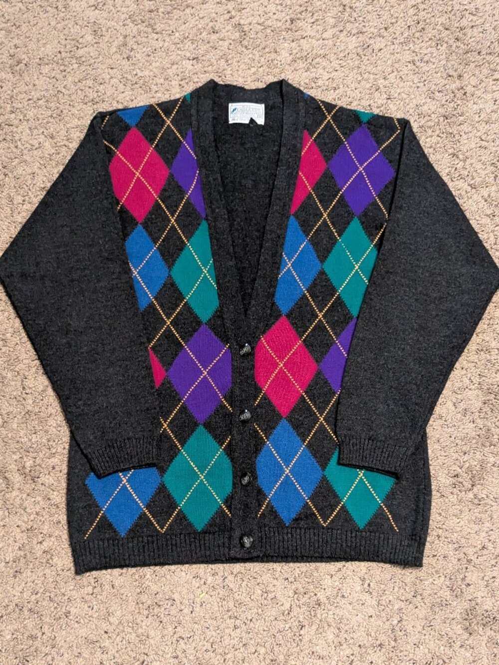 80s Pendleton Vintage Women's Argyle 100% Wool Cardigan Medium Preppy Academia